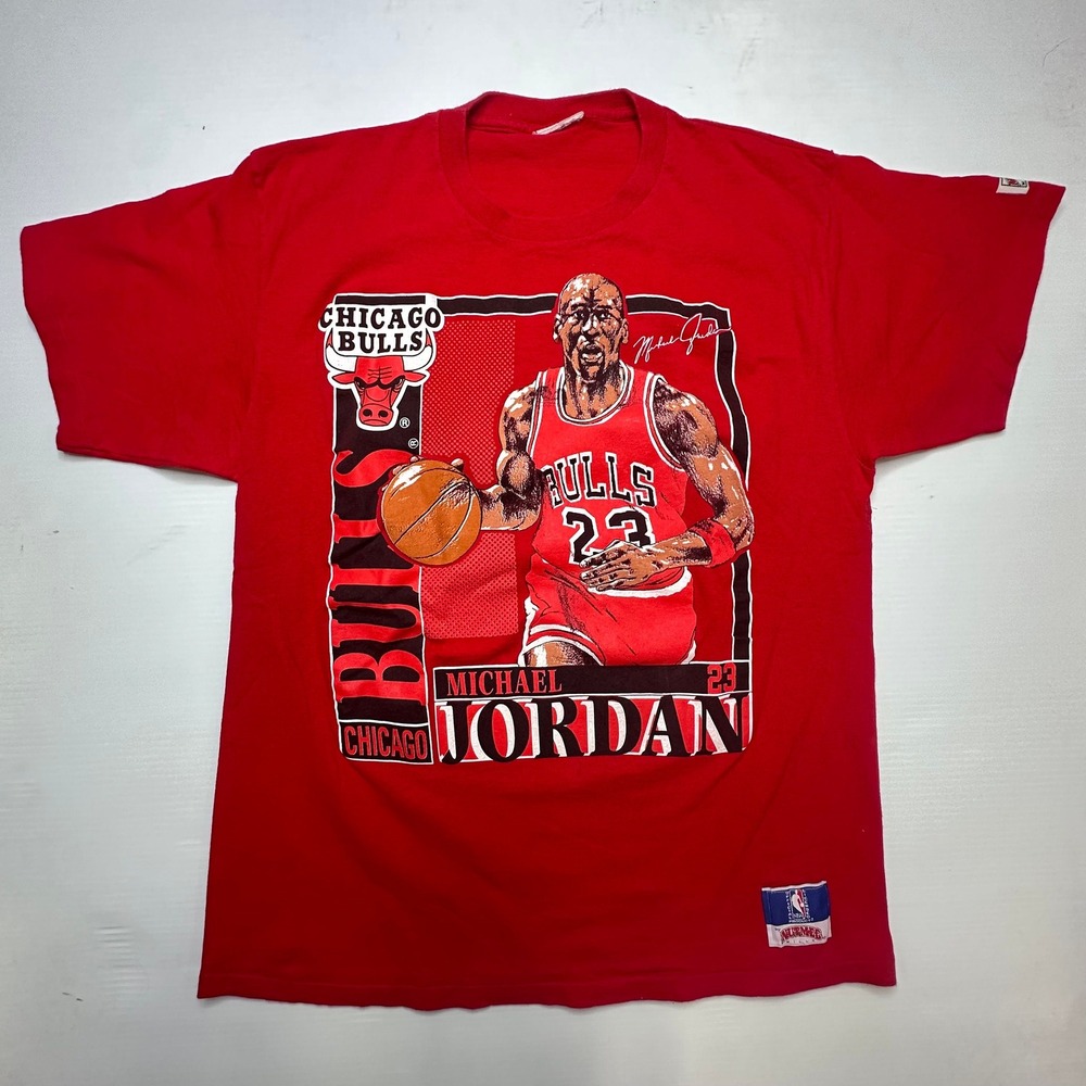 Vtg Michael Jordan Nutmeg Chicago Bulls Mens L NBA Basketball stats T-Shirt